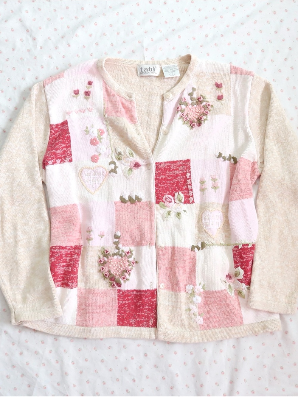 90s tabi embroidered patchwork grandma sweater